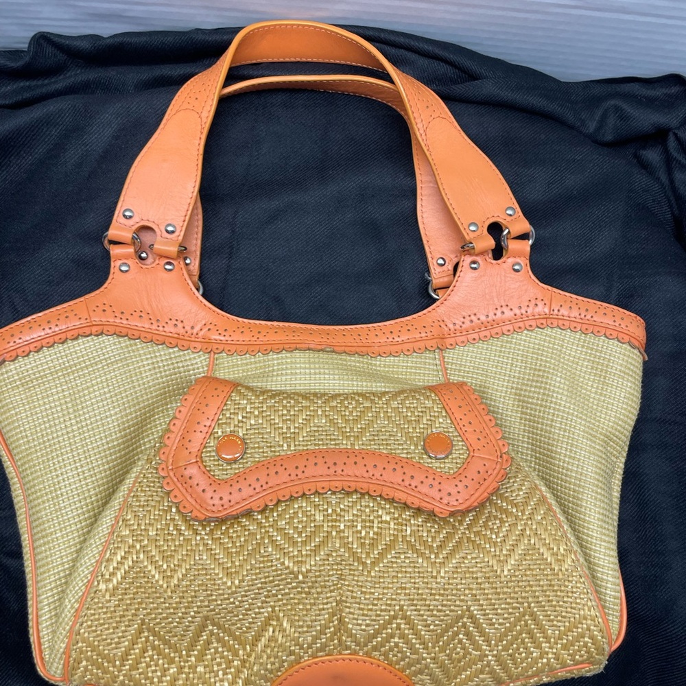 Cole Haan Straw Shoulder Bag with Orange Trim and Handles